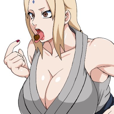 big ass, big breasts, big butt, blonde hair, brown eyes, chocolate on mouth, chocolate on tongue, gilf, milf, naruho, naruto, naruto (series), naruto shippuden, open mouth, red lipstick