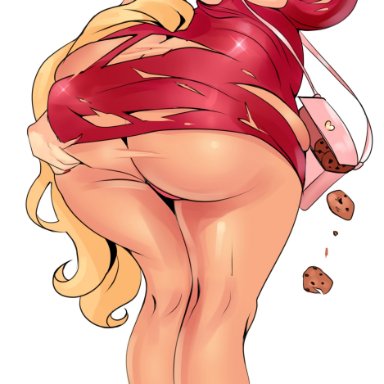 1girls, ass, babie fluff, big ass, big breasts, breasts, female, high heels, huge ass, huge breasts, ripped clothing, ripped dress, sonia (babie), speech bubble, standing