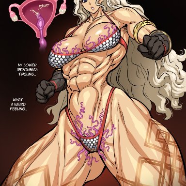 1girls, abs, amazon, amazon (dragon's crown), bikini, blonde hair, blue eyes, breasts, cervical penetration, clothed, clothing, cross section, cum, cum in pussy, cum in uterus