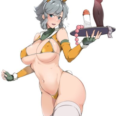 adapted costume, alternate costume, anal beads, animal ears, ao no kiseki, bikini, blue eyes, blush, bottle, breasts, bunny ears, bunny tail, cameltoe, cleavage, commentary