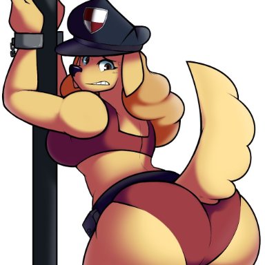 furry, amelia steelheart, police officer, handcuffs, underwear, dog girl, big ass, tail