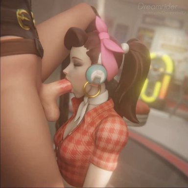 1futa, 1girls, 2girls, 3d, alternate costume, animated, ascot, ashe (overwatch), big penis, blender, blizzard entertainment, blowjob, closed eyes, clothed, clothed female