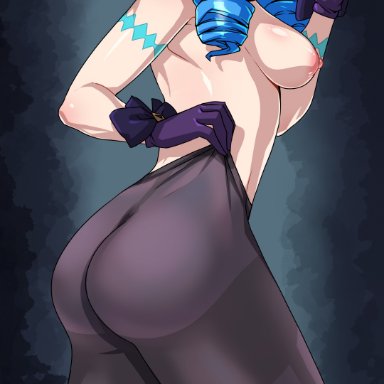 ass, blue hair, boobs, breasts, gloves, gwen (league of legends), heterochromia iridum, kyoffie, league of legends, pantyhose, tagme, tits, two tone eyes