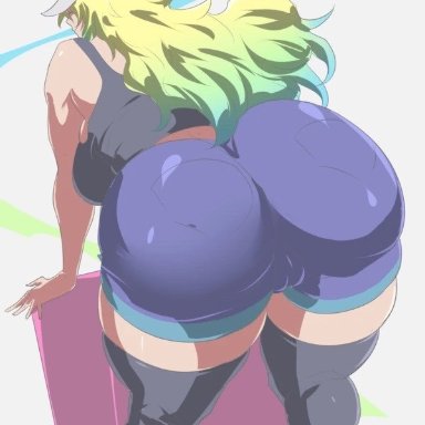 1girls, ass, bent over, big ass, bubble butt, curvy, curvy female, huge ass, lucoa, miss kobayashi's dragon maid, quetzalcoatl (dragon maid), shorts, tenchizone