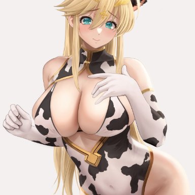 1girls, ahoge, animal ears, animal print, artoria pendragon, artoria pendragon (lancer), ass visible through thighs, bangs, bare shoulders, big breasts, black gloves, black leotard, blonde hair, blush, breasts