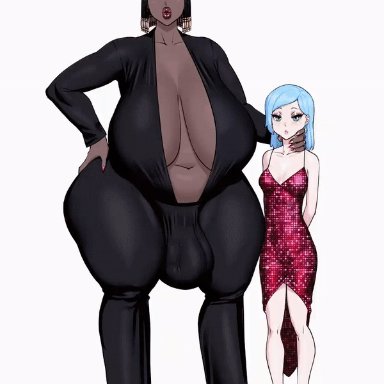 1futa, 1girls, age difference, annabelle (fellatrix), areolae, balls, breasts, couple, daisy (fellatrix), dark-skinned futanari, dark skin, erect nipples, fellatrix, female, full-package futanari