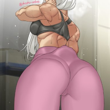 1girls, after exercise, animal ears, animal tail, ass, ass focus, back view, big ass, bodily fluids, breasts, bunny ears, bunny tail, cameltoe, cleft of venus, clothing