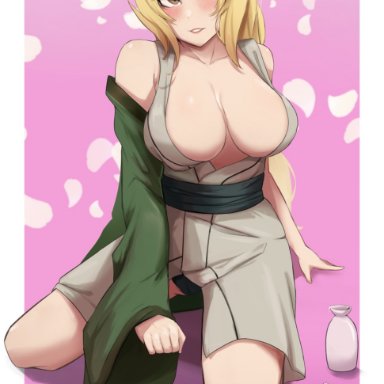 1girls, bare shoulders, bbw, big breasts, blonde hair, blush, boruto: naruto next generations, busty, cameltoe, cleavage, clothed, clothing, deliciousbra, drunk, female