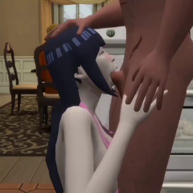 1boy, 1boy1girl, 1girls, 3d, after deepthroat, after oral, animated, apron, apron only, artist request, asian, asian female, ball sucking, big breasts, blowjob