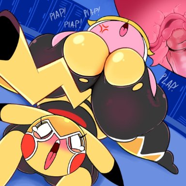 ass, ass, big ass, big butt, eyelashes, female, kirbot12, kirby, kirby (series), male, nintendo, nintendo switch, open mouth, penis, pikachu