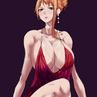 big breasts, dress, female, jewelry, legs, nami, one piece, orange hair, shinimi (nishimiya shirone)