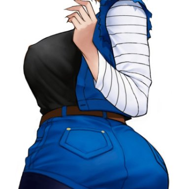 1girls, android 18, animated, blonde hair, blue eyes, cameltoe, cleavage, curvy, dragon ball, erect nipples, female, huge areolae, huge ass, huge breasts, no sound