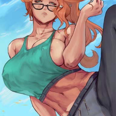 1girls, 2021, alternate body type, alternate breast size, araneesama, areola slip, belly, big breasts, breasts, eyebrows, eyelashes, female, female focus, female only, glasses