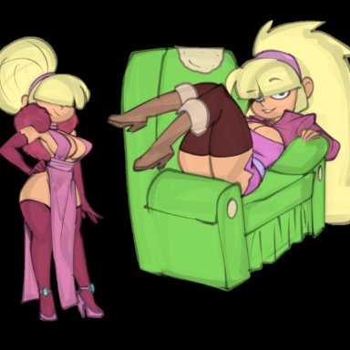 big hair, bigdad, blonde hair, couch, dress, edit, elbow gloves, feather boa, gravity falls, pacifica northwest