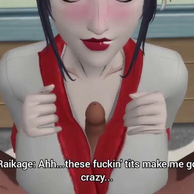 1boy, 1girls, 3d, against bed, anal, anal fingering, anal sex, animated, asian, asian female, big breasts, black penis, blowjob, blue hair, blush