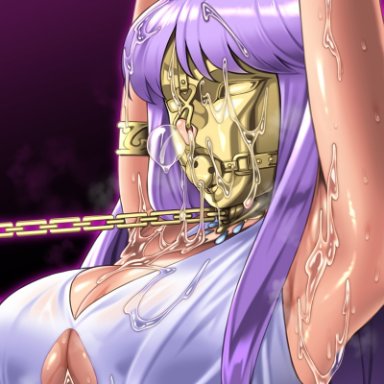 1girls, after ejaculation, after rape, after sex, armpit, armpits, arms above head, arms up, athena, athena (saint seiya), blindfolded, blush, bondage, boob window, bound arms