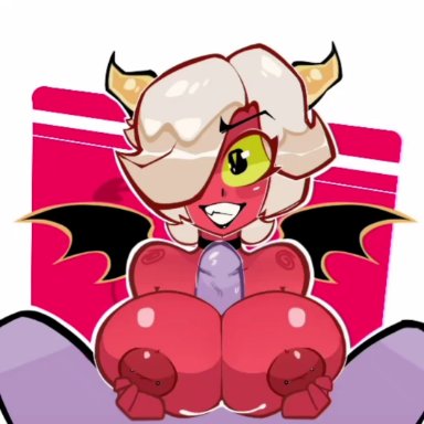 big breasts, brawl stars, colette (brawl stars), cum in mouth, cum on face, demon, demon girl, demon horns, horns, paizuri, red skin, slipfaz, sound, succubus, tagme