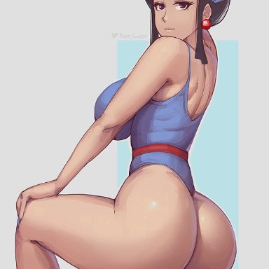 1girls, asian, asian female, chichi, dragon ball, dragon ball z, female, female focus, female only, hair bun, huge ass, looking at viewer, mature female, milf, phat smash