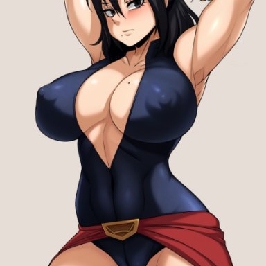 1girls, abs, big breasts, breasts, cameltoe, cleavage, erect nipples, female, female only, hero outfit(mha), jmg, large breasts, looking at viewer, muscles, muscular