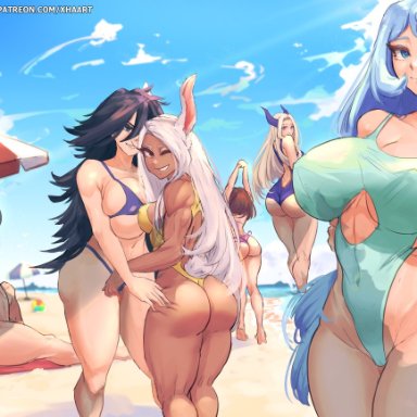 midnight, miruko, mount lady, my hero academia, nana shimura, nejire hado, ochako uraraka, swimsuit, swimwear, xhaart