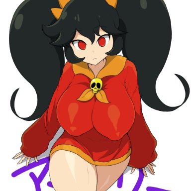 1girls, ashley (warioware), large breasts, nintendo, nipples visible through clothing, red eyes, sinensian, twintails, warioware