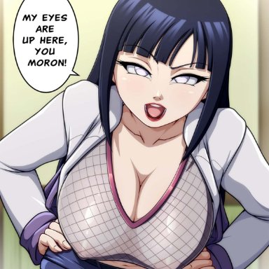 big breasts, blue hair, english text, fishnets, huge breasts, hyuuga hinata, hyuuga hinata (naruto: road to ninja), looking at viewer, naruto, naruto: road to ninja, naruto (series), naruto shippuden, reit, talking, talking to viewer