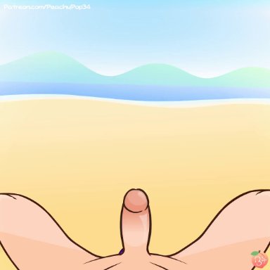 1boy, 3girls, animated, areolae, ass, beach, beach sex, black hair, blowjob, breasts, buttjob, chilli (peachypop34), dark jess (peachypop34), fellatio, jess (peachypop34)