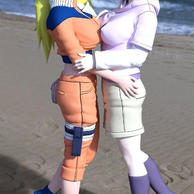 13amps, 2girls, 3d, bbw, beach, big breasts, blonde hair, blue eyes, blue hair, bob cut, boots, boruto: naruto next generations, breast press, breast size difference, busty