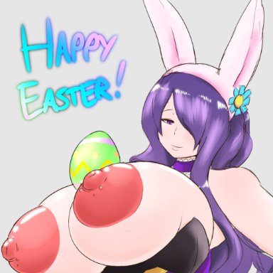 1girls, alternate breast size, alternate costume, big breasts, bunny ears, bunny girl, bunnysuit, camilla (fire emblem), easter, egg, english text, female, fire emblem, fire emblem fates, fire emblem heroes