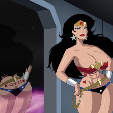 1girls, annon, bimbo, breasts, cleavage, dc, dc comics, dcau, diana prince, earrings, eyeshadow, gauntlets, huge breasts, justice league, lipstick