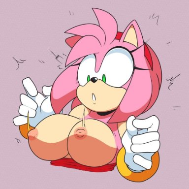 absurd res, amy rose, anthro, big breasts, black nose, breasts, bust portrait, clothing, eulipotyphlan, exposed breasts, female, frosty roy, fullmetalsketch, fur, gloves