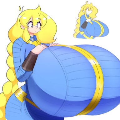 1girls, ass, big ass, big breasts, blonde hair, blue eyes, braided hair, breast focus, breasts, cassie (theycallhimcake), fallout, female, female only, fully clothed, giant breasts