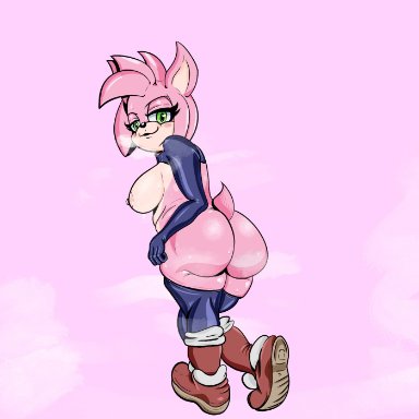 8-pus, amy rose, anthro, armwear, ass, bedroom eyes, big breasts, big butt, breasts, bubble butt, clothing, eulipotyphlan, female, footwear, green eyes