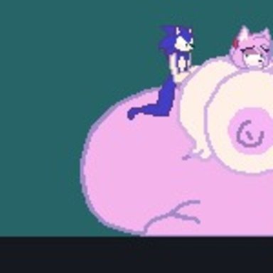 amy rose, animated, areolae, ass, bbw, belly, blue fur, breasts, cleavage, fat, female, female focus, gif, green eyes, hairband