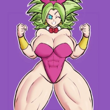 abs, big breasts, breasts, bunny ears, bunny girl, bunnysuit, caulifla, curvaceous, curvy, dragon ball, dragon ball super, earrings, fusion, huge breasts, kale