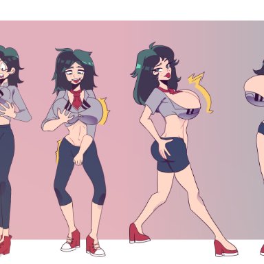 before and after, big breasts, big lips, bimbo, bimbofication, green eyes, green hair, heels, izuku midoriya, mind break, mtf transformation, my hero academia, rule 63, thedamneded, transformationrn