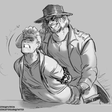 2boys, beard, chains, drooling, ethan winters, forced, gay, hair pull, karl heisenberg, resident evil, resident evil 8: village, table, tied up, trenchcoat