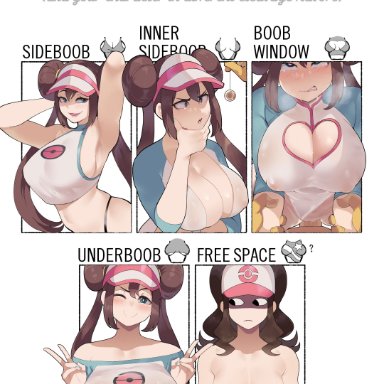 boob window, hilda (pokemon), meme, nyantcha, pasties, pokemon, rosa (pokemon), thiccwithaq