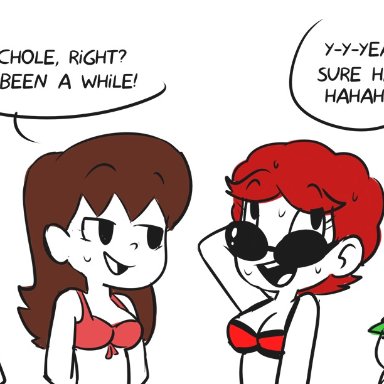 6girls, bikini, black hair, blonde hair, brown hair, carla (xierra099), chloe (xierra099), comic, conversation, dialogue, lifeguard, lifeguard chair, lifeguard tower, lovin’sis, lucy (xierra099)