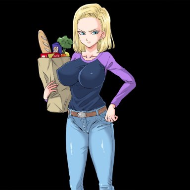 1girls, alternate version available, android 18, blonde hair, blue eyes, cameltoe, cleavage, curvy, dragon ball, erect nipples, female, huge areolae, huge ass, huge breasts, puffy nipples
