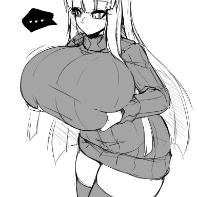 1girls, 2021, big breasts, breasts, huge breasts, ruin (alphaerasure), solo, solo female, sub-res, sweater, tagme, thick, thick thighs
