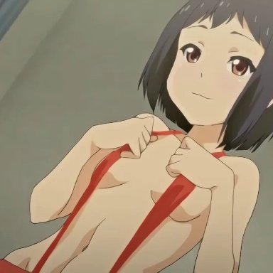 1boy, 1girl, animated, areolae, black hair, breast expansion, breasts, brown eyes, censored, cum, cum on body, cum on upper body, deep skin, facial, large breasts