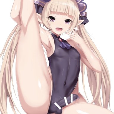 1boy, armpits, bangs, blonde hair, blunt bangs, breasts, cum, cum on clothes, elf, erection, erection under clothes, femboy, girly, highres, impossible clothes