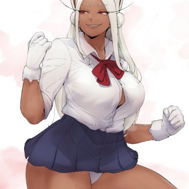 1girls, absurd res, bent leg, bunny ears, dark-skinned female, dark skin, female, female only, gloves, long eyelashes, long hair, miruko, my hero academia, narrowed eyes, pose