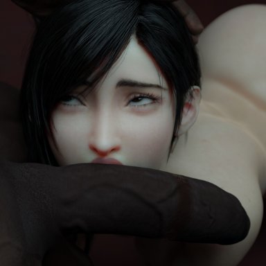 1boy, 1girls, 3d, blender, dark-skinned male, dark skin, erection, fellatio, female, final fantasy, final fantasy vii, huge cock, interracial, male, oral