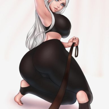 1girls, aesdev, angelise reiter, ass, back view, barefoot, big ass, blue eyes, feet, female, female only, femdom, final fantasy, final fantasy xiv, forehead jewel