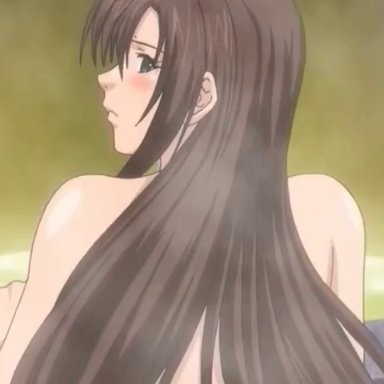 1boy, 1girls, animated, black hair, censored, doggy style, green eyes, huge breasts, huge butt, huge penis, long hair, mitarai yuuna, starless, tagme, video