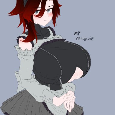 big breasts, goth, huge breasts, large breasts, maid, odakubara, ruby rose, rwby, tagme