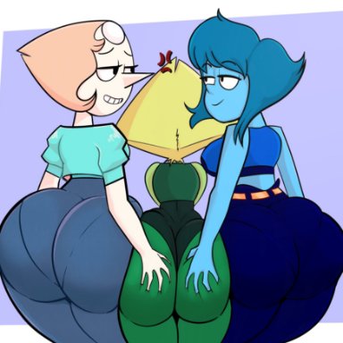 3girls, bunslewd, grabbing ass, groping, groping ass, huge ass, lapis lazuli (steven universe), pearl (steven universe), peridot (steven universe), steven universe