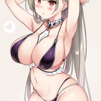 1girls, alternate costume, alternate hairstyle, armpits, arms behind head, arms up, ass, ass, azur lane, bangs, belly, belly button, between breasts, big breasts, bikini